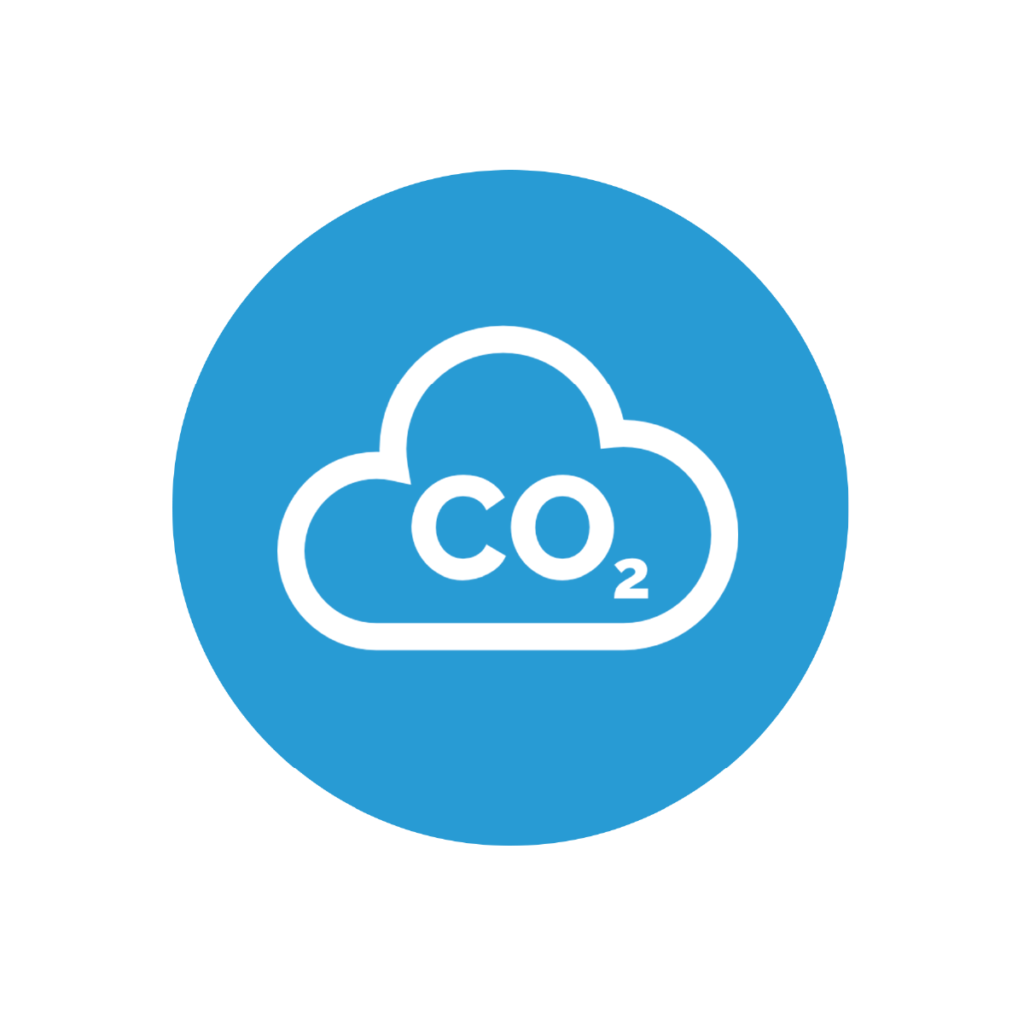 A blue cloud with the word CO2 symbolizing poor air quality.