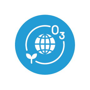 A blue circle with a globe and a plant symbolizing air quality.