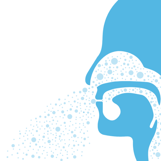 An illustration of a person's mouth with bubbles coming out of it.