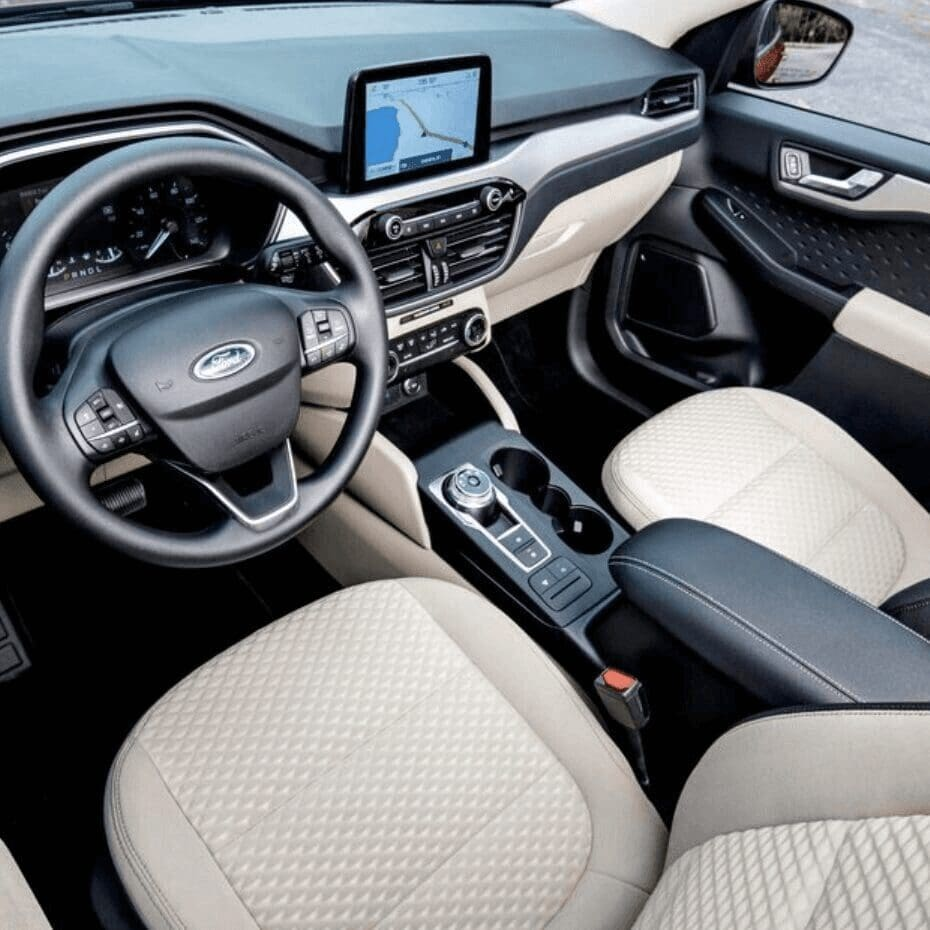 Ford Escape interior with beige leather seats.